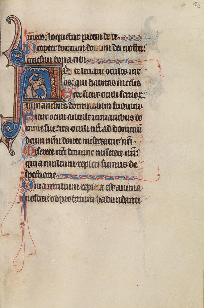 Initial A: A Kneeling King Pointing to His Crown and Touching the Ground by Bute Master