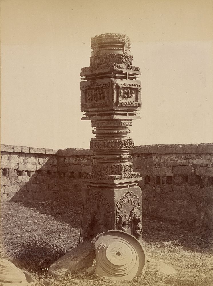 Pillar of Temple in Warungul Fort by Lala Deen Dayal