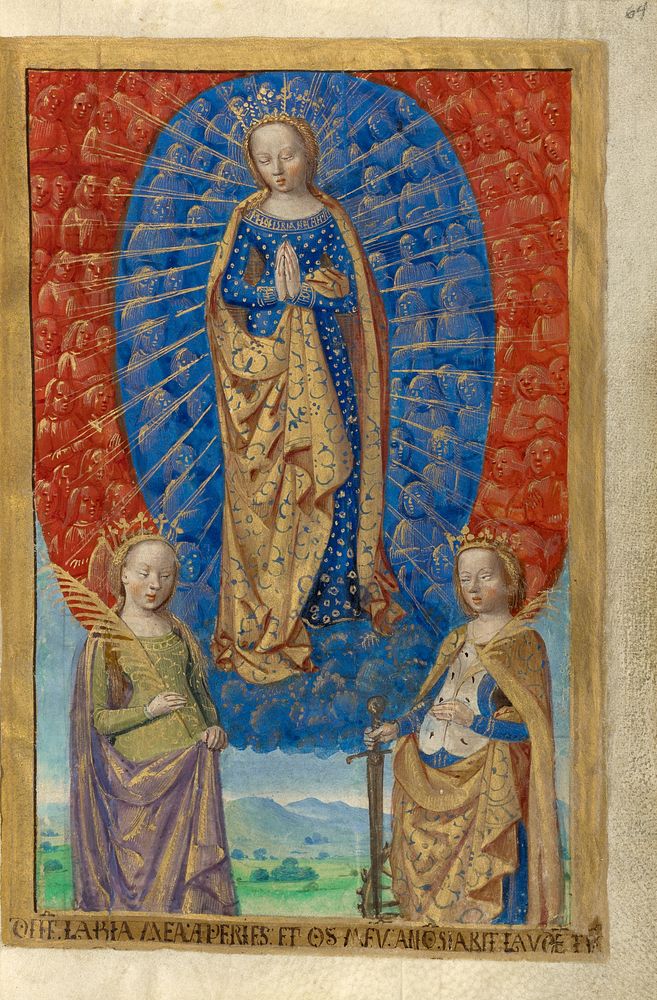 The Virgin in a Cloud of Angels, with Saints Barbara and Catherine by Master of the Chronique scandaleuse