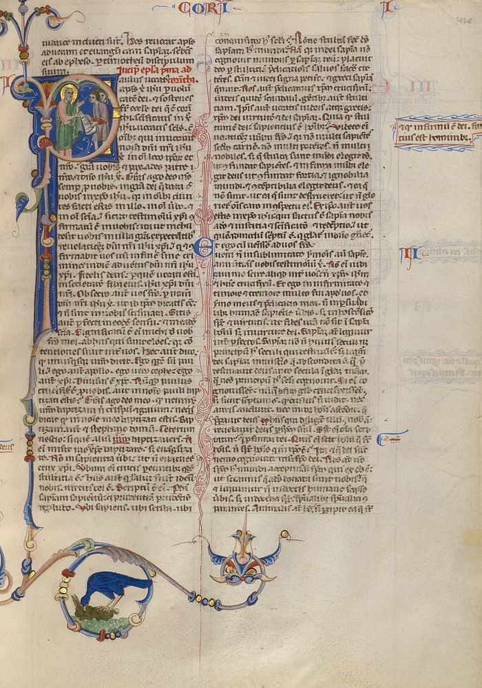 Initial P: Paul Handing a Scroll to Two Men