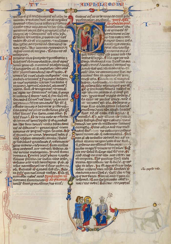 Initial P: Saint Paul Giving a Scroll to a Bishop