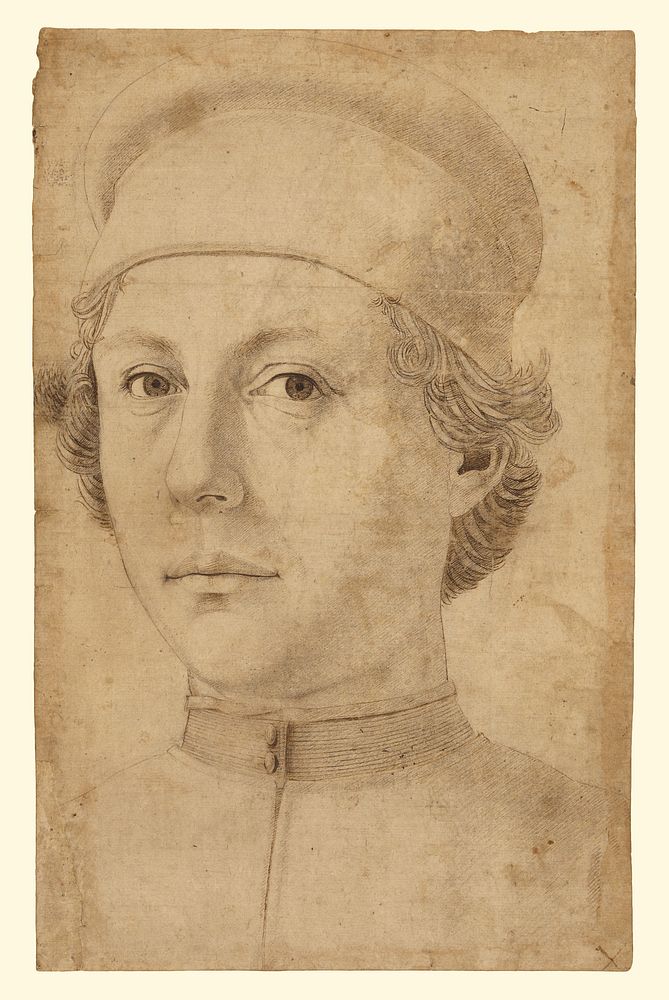 Portrait of a Young Man, Head and Shoulders, Wearing a Cap by Piero del Pollaiuolo