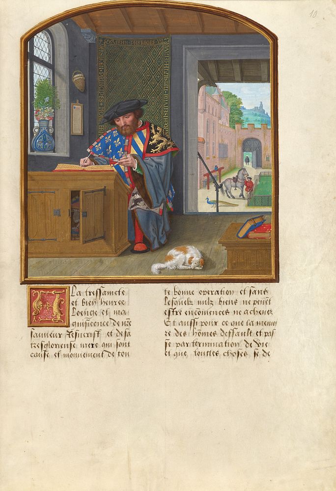 The King of Arms of the Order of the Golden Fleece Writing about Jacques de Lalaing by Simon Bening