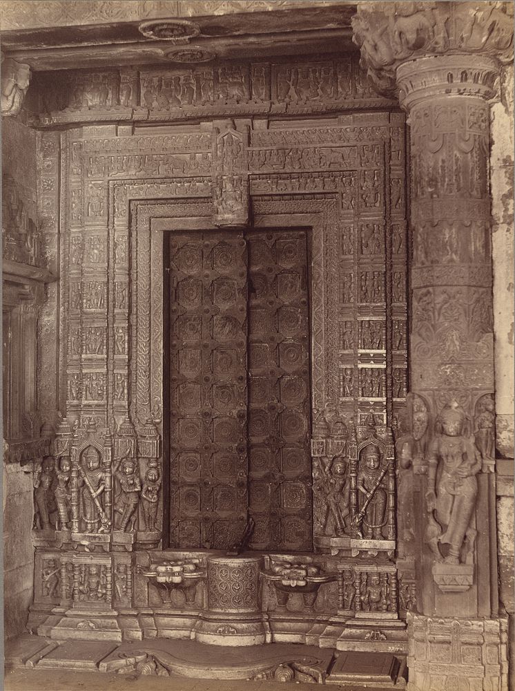 Marble Carved Doorway of a Ruined Temple - Amber by Lala Deen Dayal
