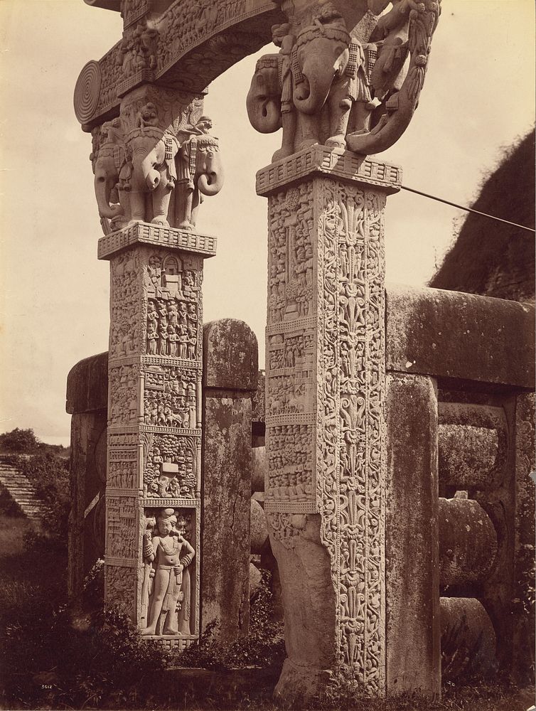 Pillar of Northern Gate from West, Sanchi by Lala Deen Dayal