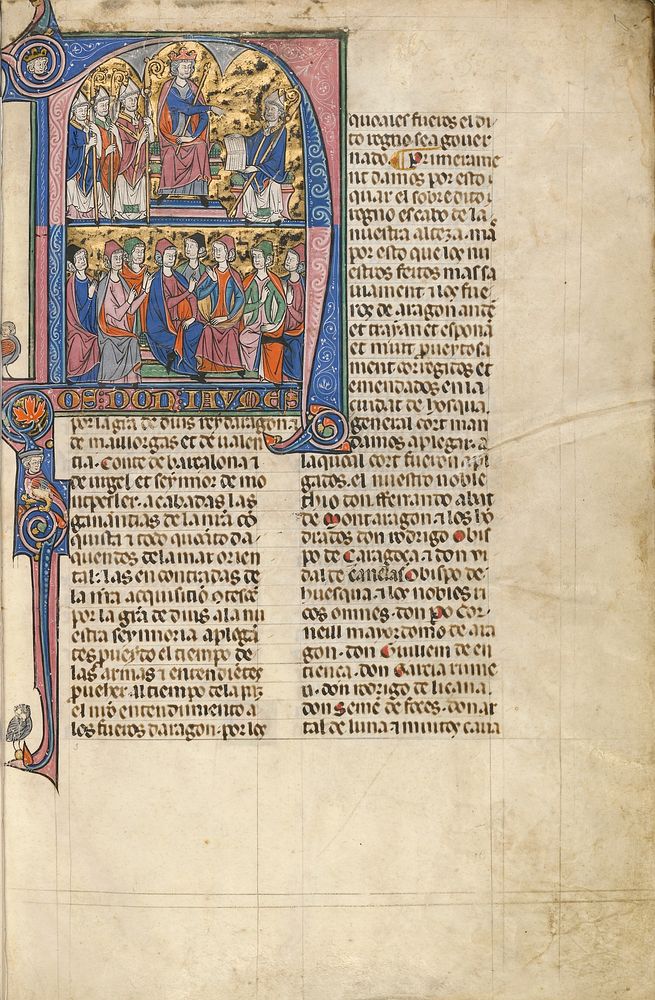 Initial N: Vidal de Canellas Offering His Text to King James by Michael Lupi de Çandiu
