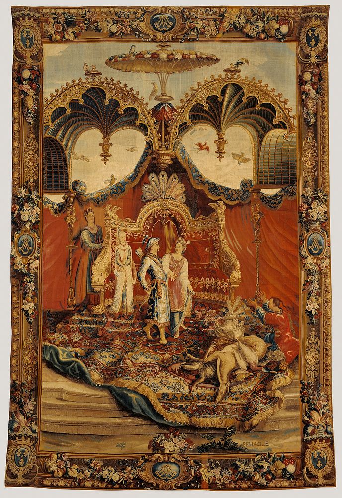 Tapestry: Le Retour de la chasse, from L'Histoire de l'empereur de la Chine Series by Guy Louis Vernansal, Jean Baptiste…