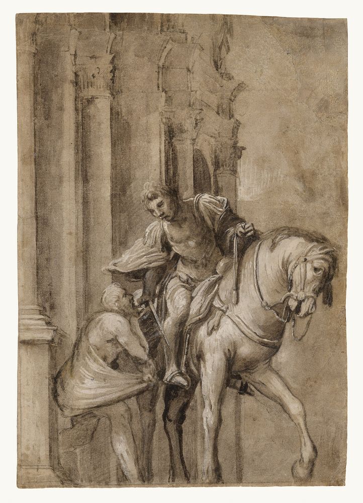 Saint Martin Dividing His Cloak with a Beggar by Lorenzo Lotto