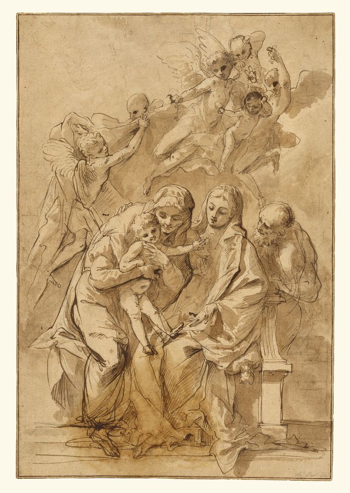 Holy Family with Saint Anne (recto); Figure Sketches (verso) by Pietro Testa