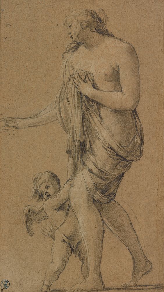 Study for the figures of Venus and Cupid (recto); Study of a Male Nude (verso) by Simon Vouet
