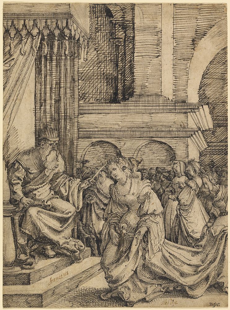 Esther Before Ahasuerus (recto); Slight Sketch of an Ornamental Vase (verso) by Frans Crabbe van Espleghem