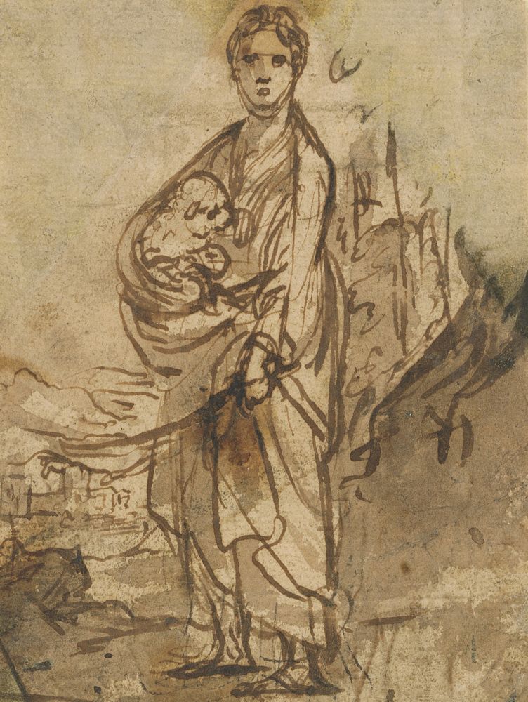 Saint Agnes (recto); Figure Studies (verso) by Adam Elsheimer