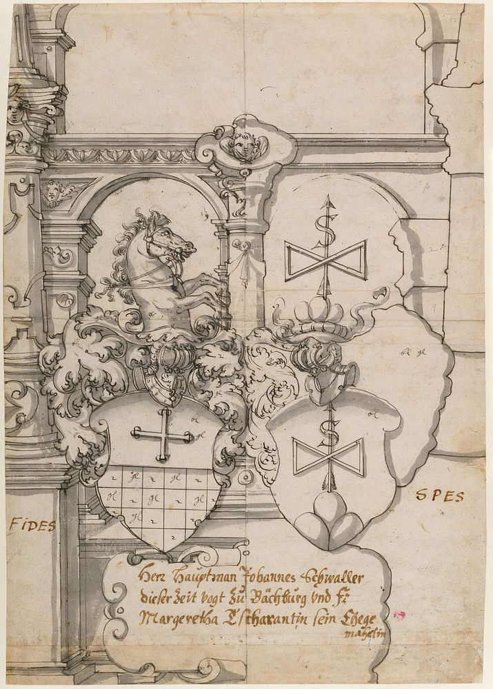 Stained Glass Design with Two Coats of Arms (recto); Study of a Helm (verso) by Hans Jacob Plepp
