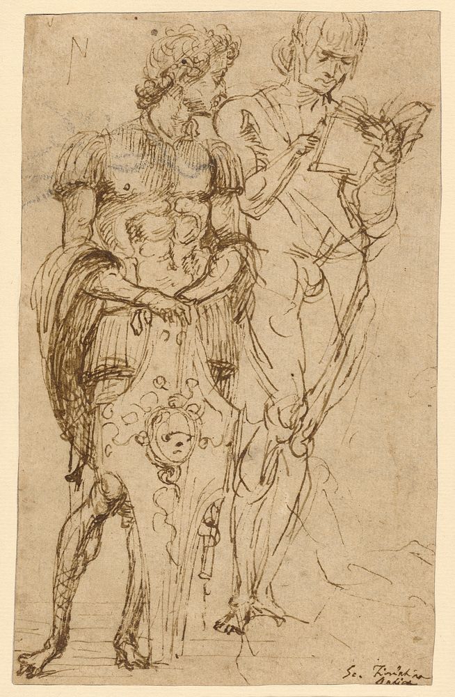 Two Standing Male Figures (recto); A Man Reclining and Other Studies (verso) by Andrea Mantegna
