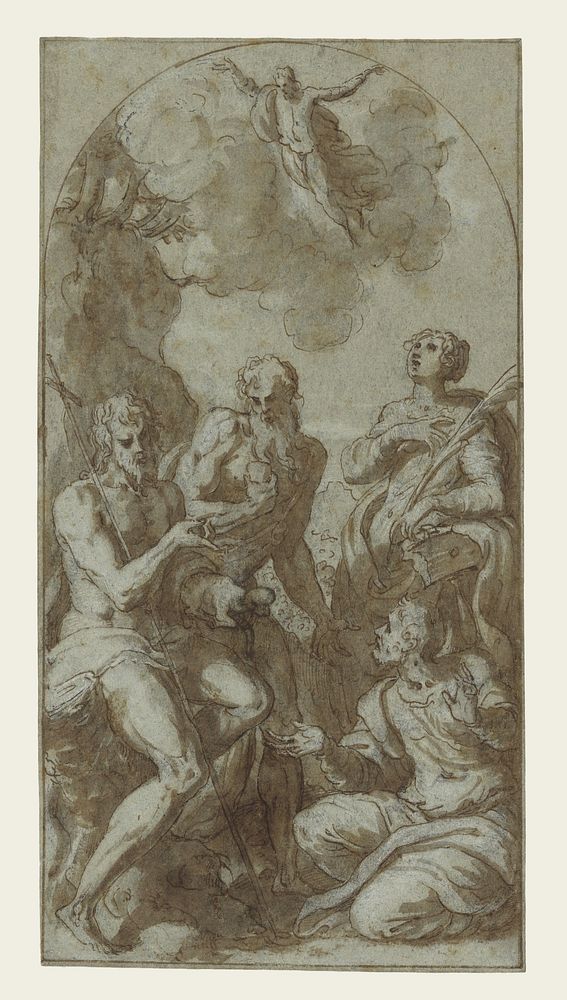 Christ the Saviour above Saints John the Baptist, Jerome, Catherine and Thomas by Giuseppe Porta Giuseppe Salviati