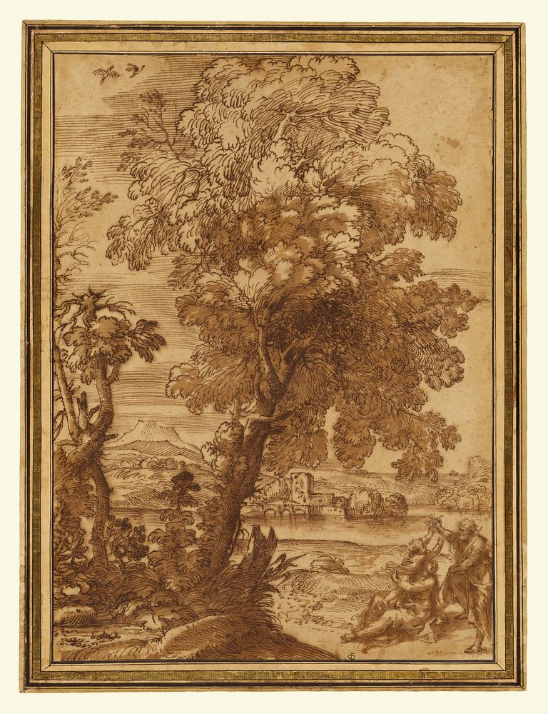 Landscape with the Holy Family (Rest on the Flight into Egypt) by Alessandro Algardi and Giovanni Francesco Grimaldi
