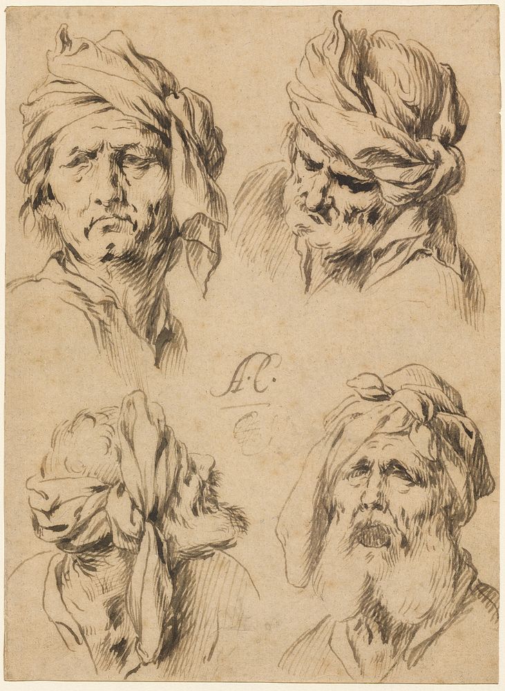 Studies of Four Male Heads by Antonio Castillo y Saavedra