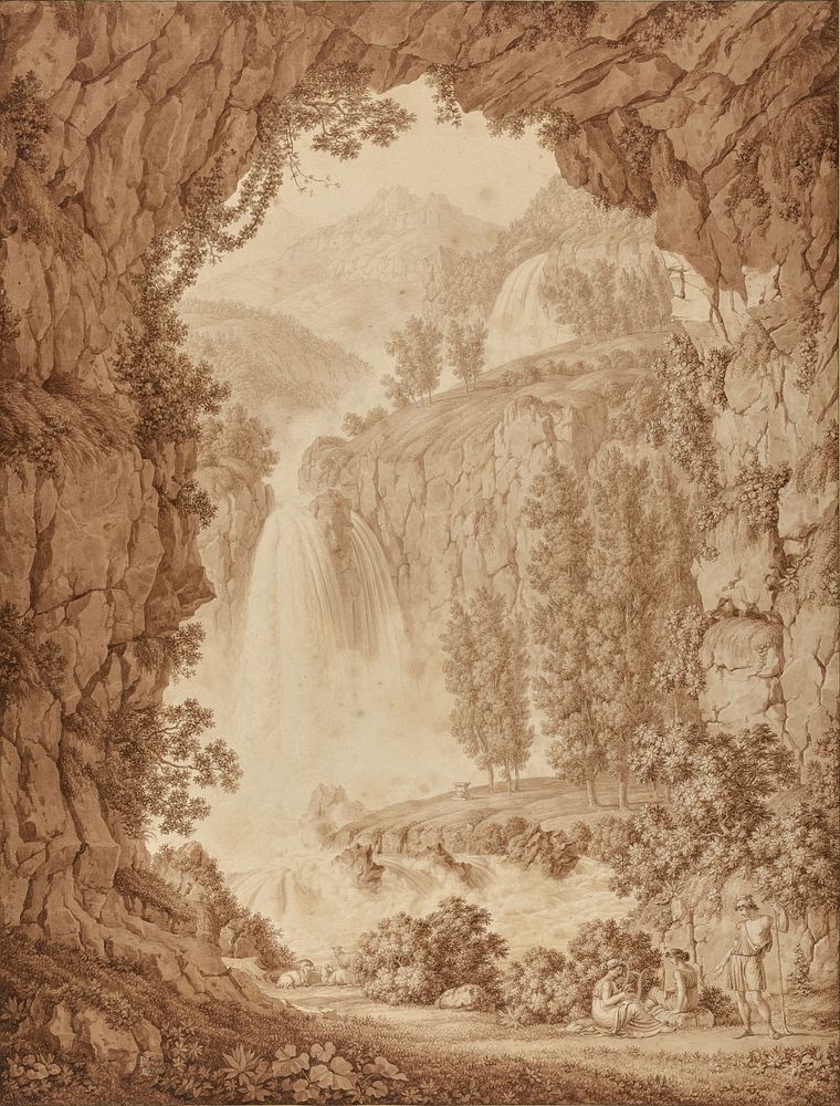 A Shepherd and Muses by a Waterfall by Christoph Henrich Kniep