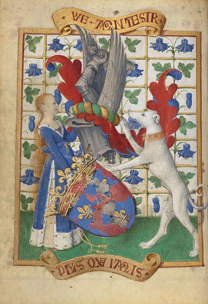 Coat of Arms Held by a Woman and a Greyhound by Jean Fouquet