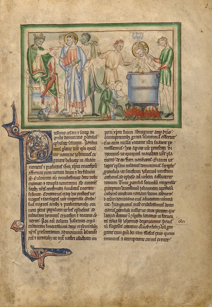 Emperor Domitian Speaking to Saint John the Evangelist and Saint John the Evangelist in a Vat of Boiling Oil