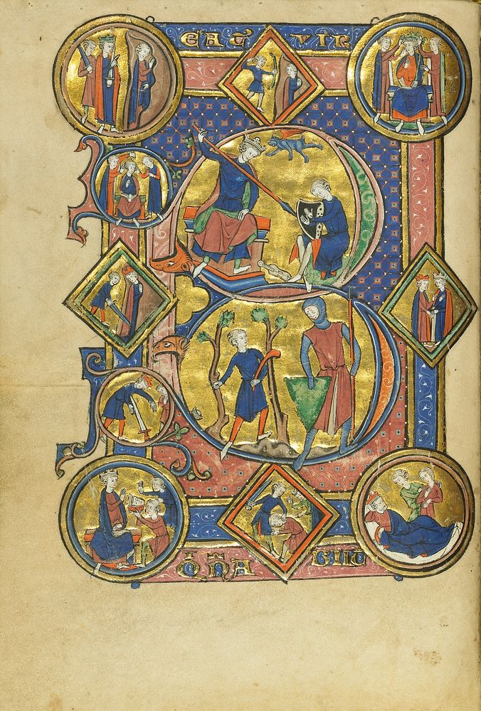 Initial B: David Playing the Harp and David and Goliath