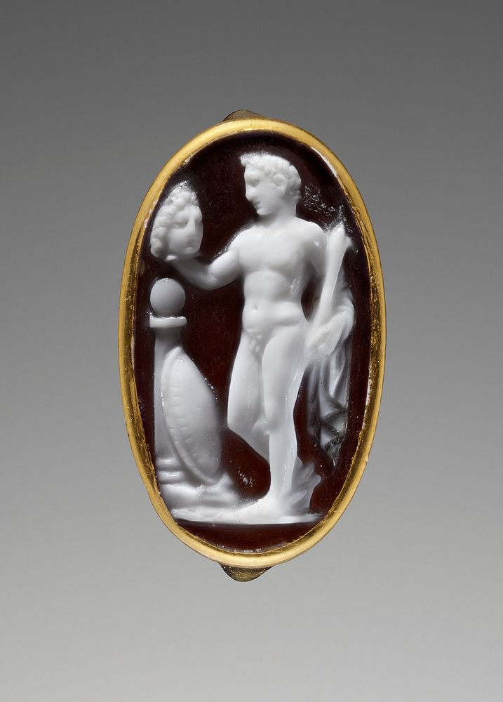 Cameo Gem with Perseus holding the Head of Medusa set into a Ring