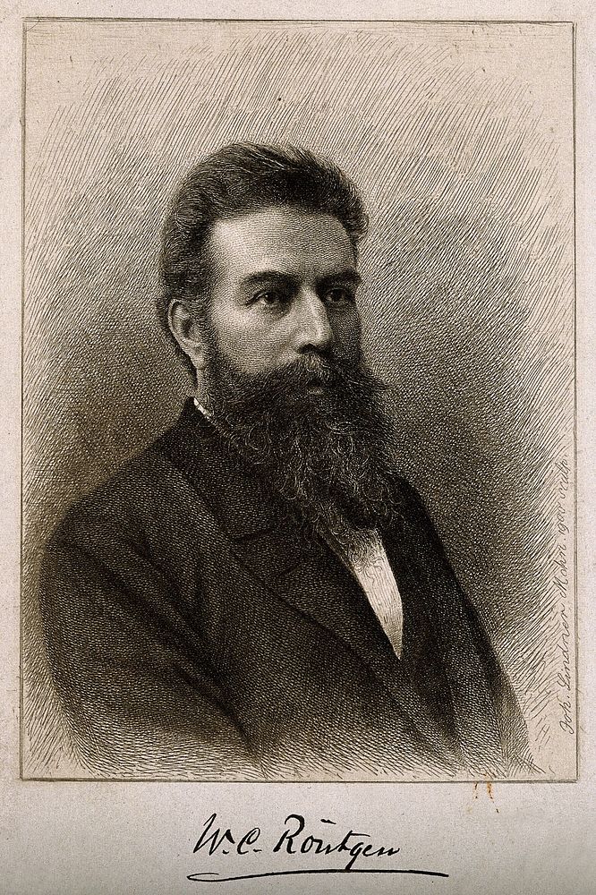 W. C. Roentgen, professor of physics at Giessen, Wuerzburg and Munich, discoverer of X-rays. Reproduction of etching by J.…
