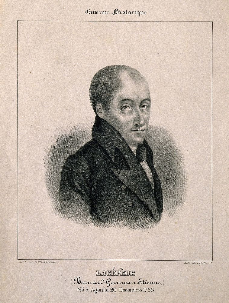 Bernard Germain Étienne de la Ville-sur-Illon, Comte de Lacépède. Lithograph by Mlle G. Laroque.