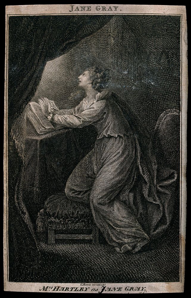 Elizabeth Hartley playing the role of Lady Jane Grey. Engraving by C. Sherwin after himself.