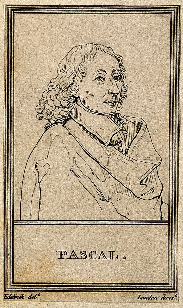 Blaise Pascal. Line engraving after G. Edelinck after F. Quesnel, junior.
