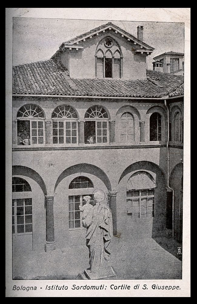 Sordomuti institute, Bologna: bird's eye view of the San Giuseppe courtyard. Process print.