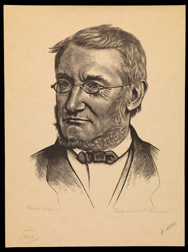 Julius Robert von Mayer. Wood engraving by Hummel, 18--.