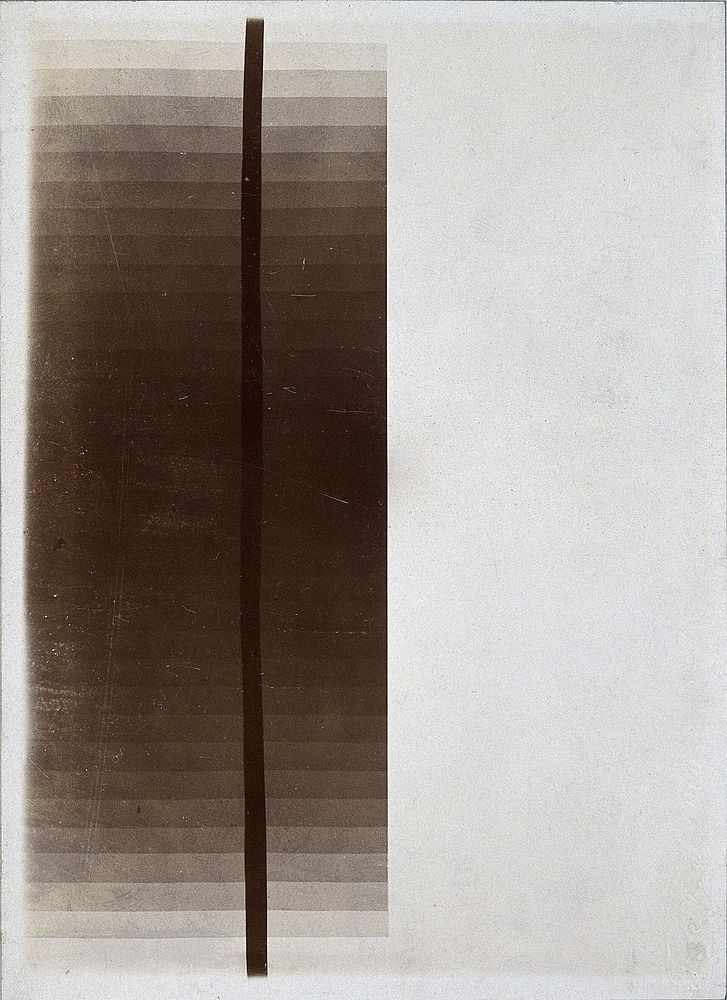 Layers of tin foil, viewed under x-ray. Photoprint from radiograph by W.K. Röntgen, 1895.