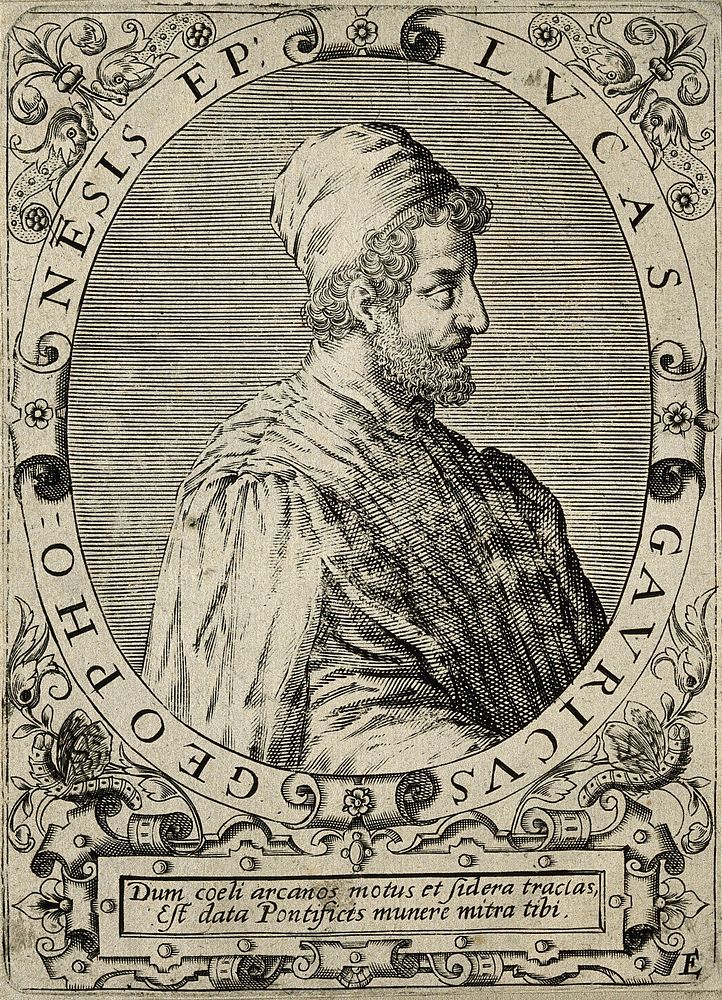 Lucas Gauricus. Line engraving by T. de Bry, 1645.