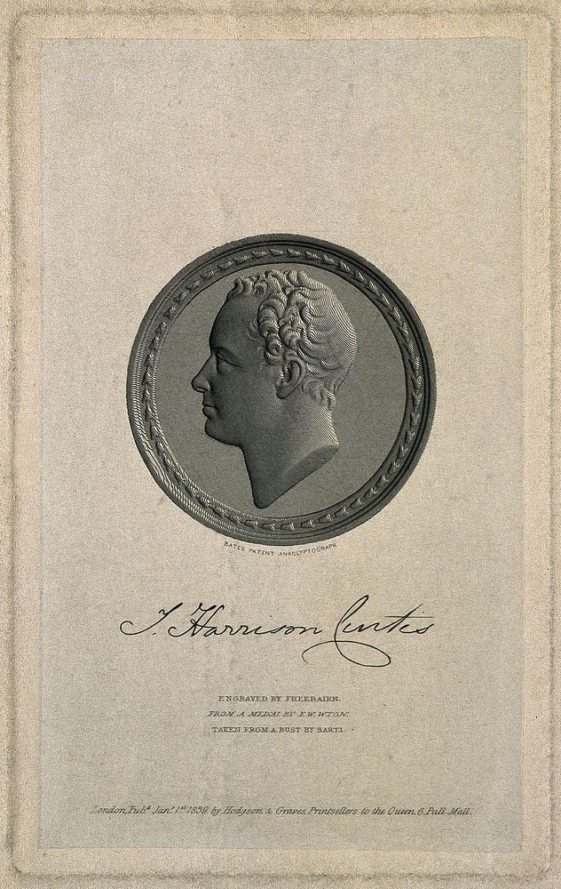 John Harrison Curtis. Line engraving by A. R. Freebairn, 1839, after E. W. Wyon after P.A. Sarti.