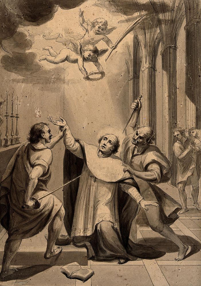 Martyrdom of Saint Thomas of Canterbury. Wash drawing.