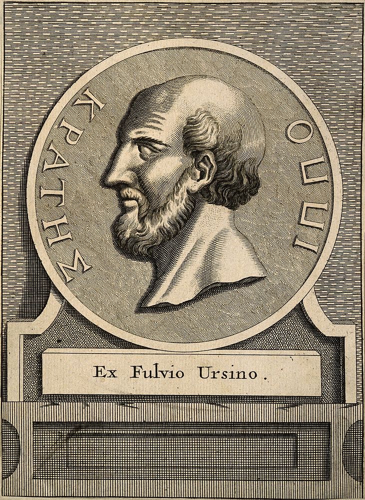 Hippocrates. Line engraving after Fulvius Ursinus, 1570.