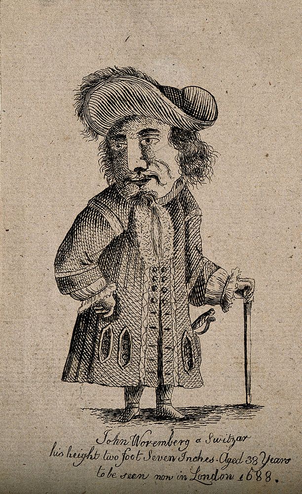 Johann Worrenburg, a dwarf, aged 38. Etching, 1688.