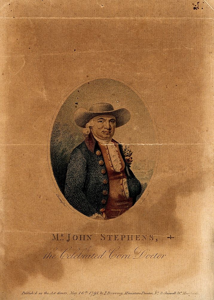 John Stephens. Coloured stipple engraving by G. Hawkins, 1791, after J. Bowring, 1787.