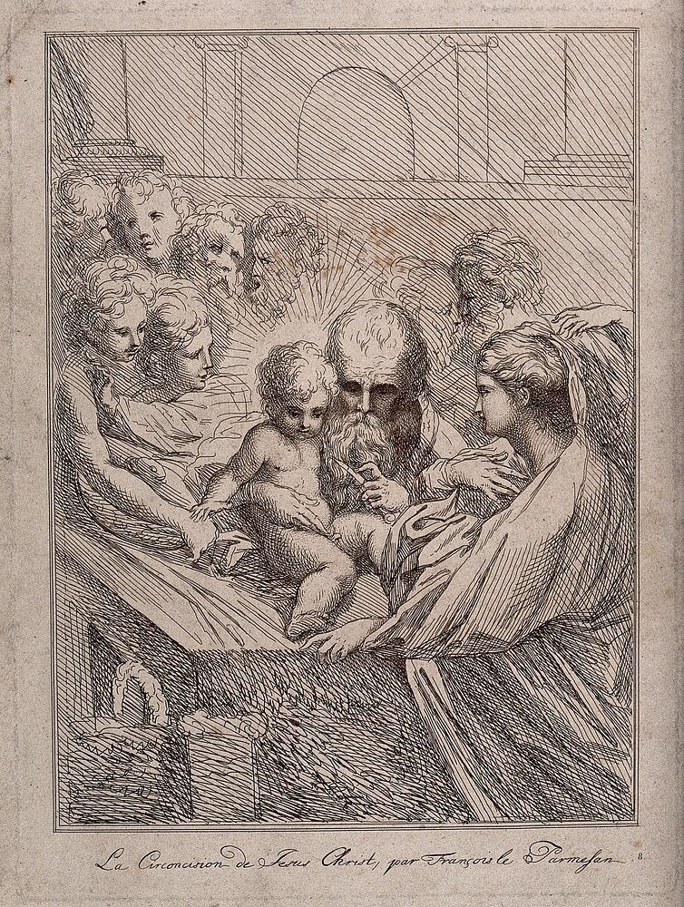The circumcision of Christ. Etching after G.F.M. Mazzola, il Parmigianino.