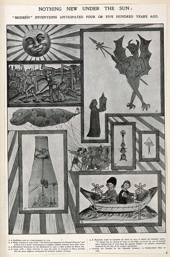 Inventions: various illustrations taken from mediaeval or later manuscripts. Process print, 1905.