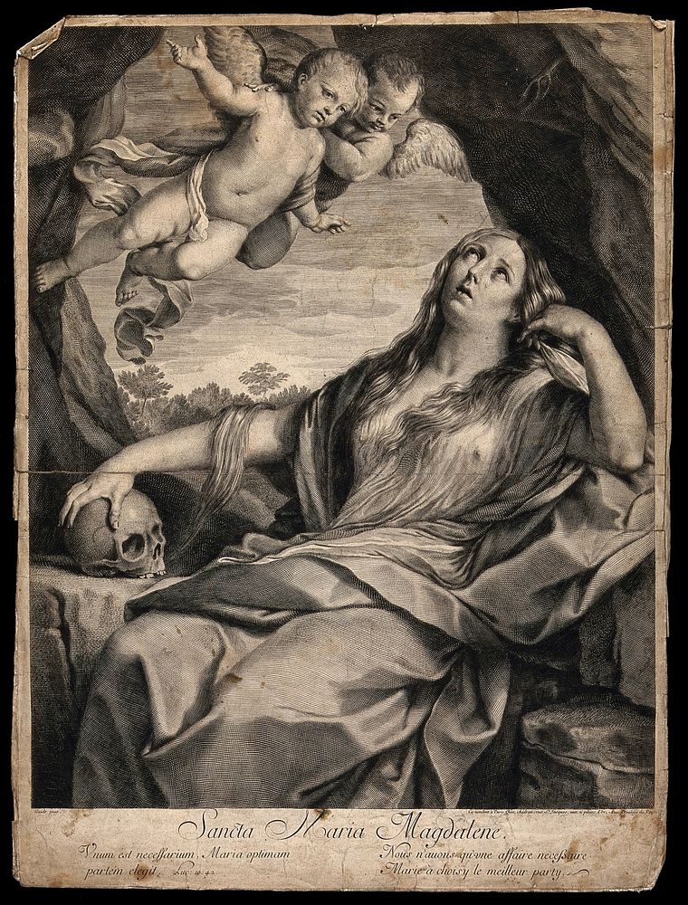 Saint Mary Magdalen. Engraving after G. Reni.