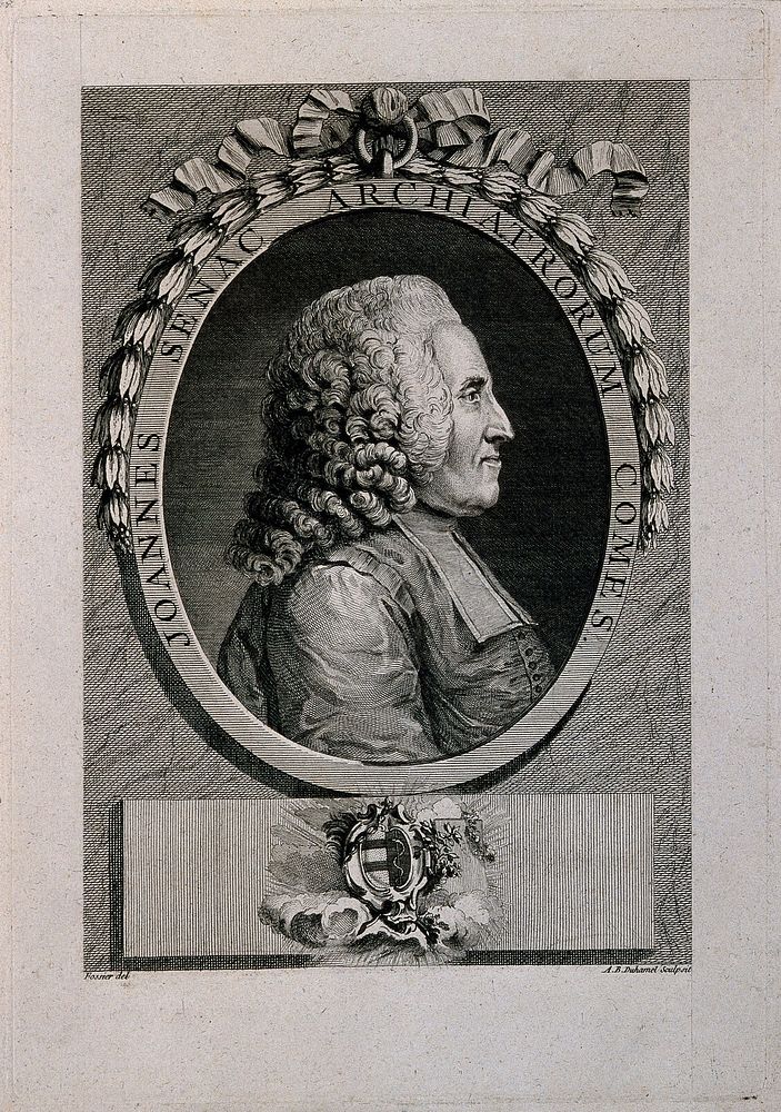 Jean Baptiste de Senac. Line engraving by A.B. Duhamel after Fossier.
