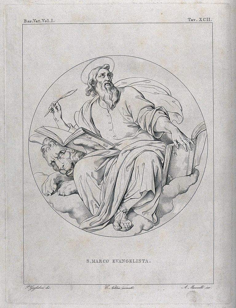 Saint Mark. Etching by A. Mannelli after P. Guglielmi after C. Nebbia.