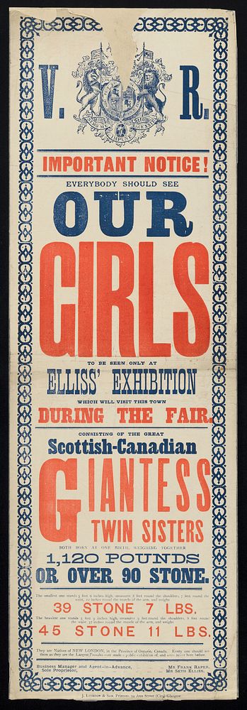Important notice ! : Everybody should see our girls : to be seen only at Elliss's Exhibition which will visit this town…