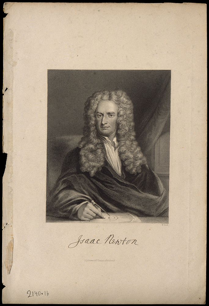 Sir Isaac Newton. Stipple engraving by W. Holl after Sir G. Kneller, 1702.