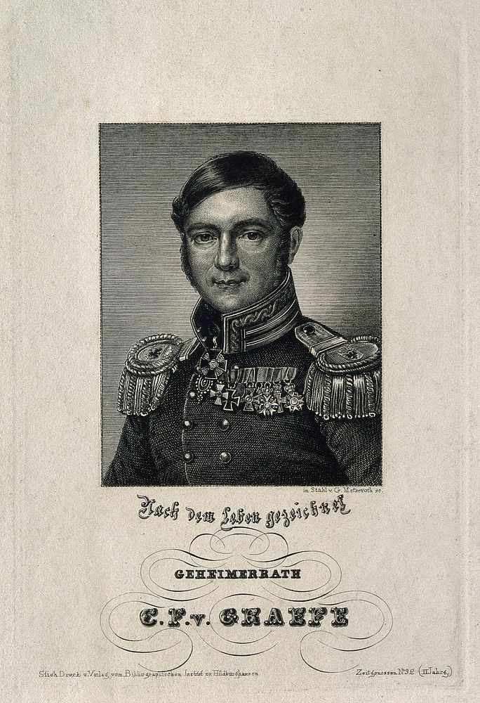 Carl Ferdinand von Graefe. Line engraving by G. Metzeroth after himself.