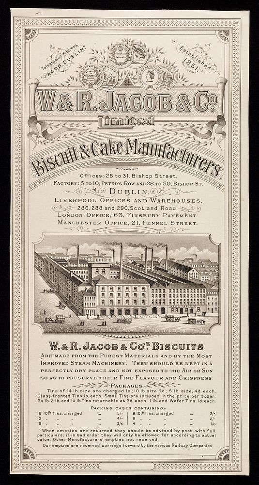W. & R. Jacob & Co. Limited : biscuit & cake manufacturers.