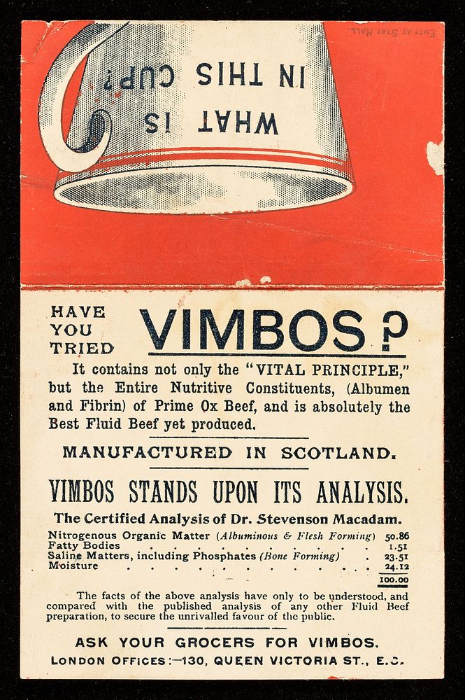 What is in this cup : Vimbos, an ox in a teacup : the prince of fluid beef (see analysis).