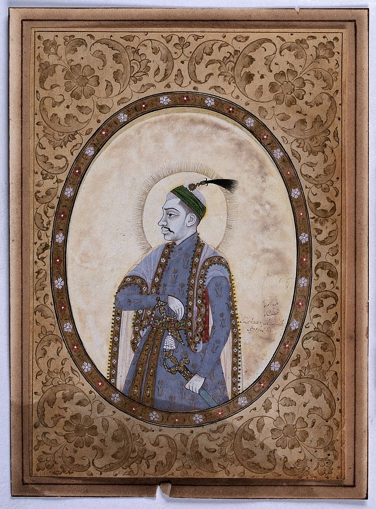Sultan Abdullah Qutb Shah of Golconda. Gouache painting by an Indian artist.